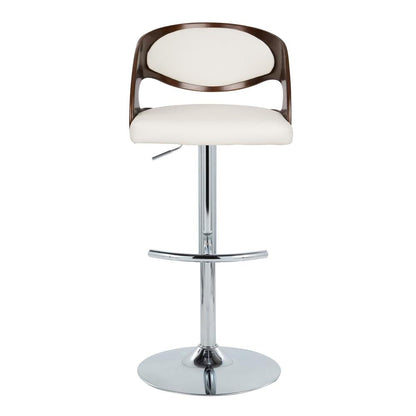 Chrome Metal, Cherry Wood, White PU Pino Adjustable Barstool - Set of 2