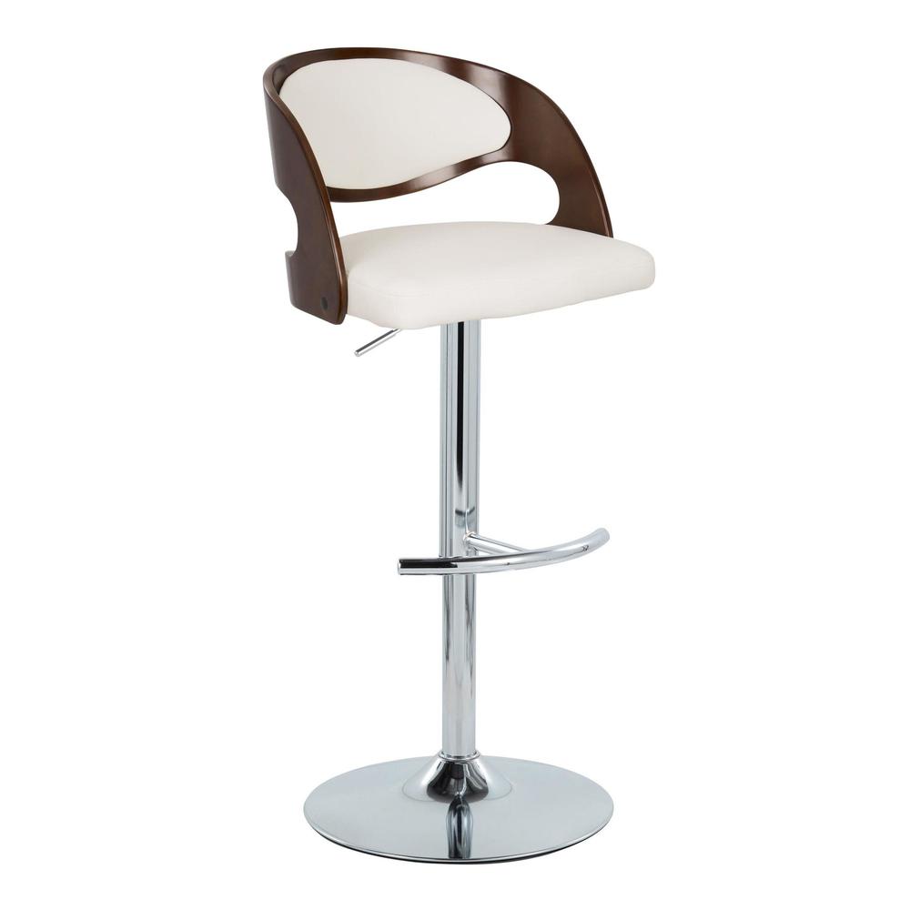 Chrome Metal, Cherry Wood, White PU Pino Adjustable Barstool - Set of 2