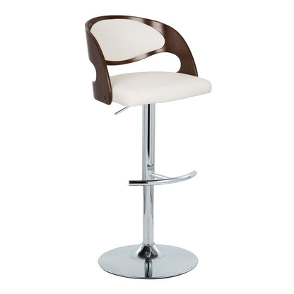 Chrome Metal, Cherry Wood, White PU Pino Adjustable Barstool - Set of 2