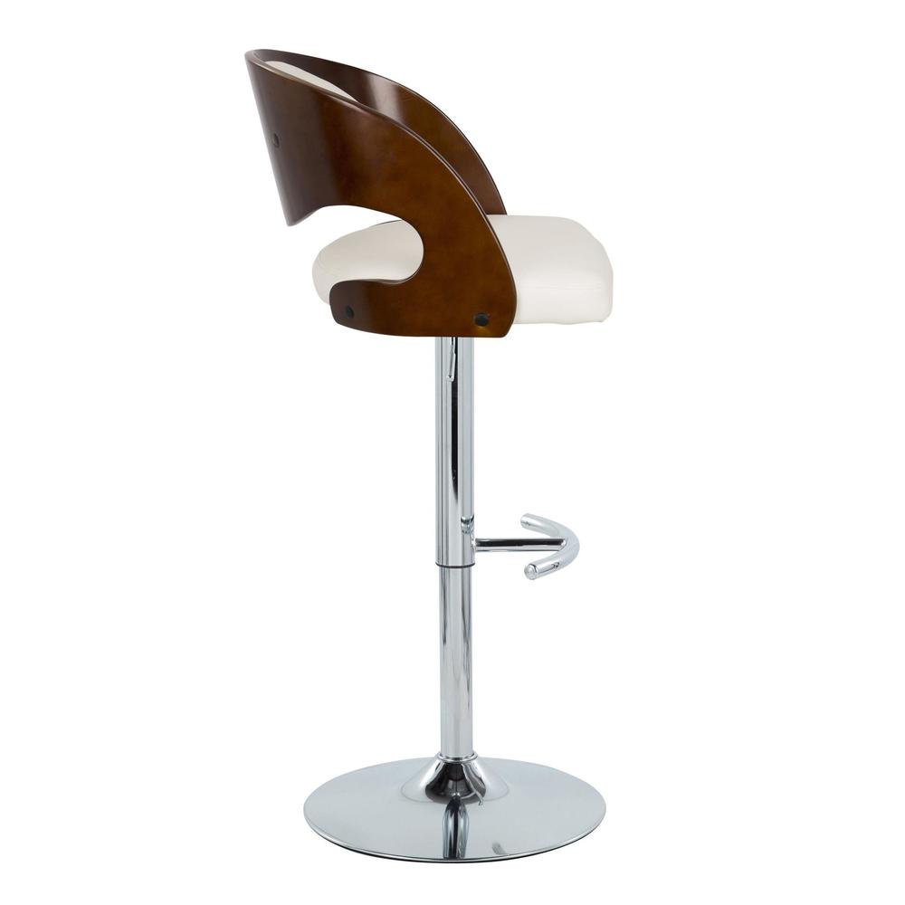 Chrome Metal, Cherry Wood, White PU Pino Adjustable Barstool - Set of 2