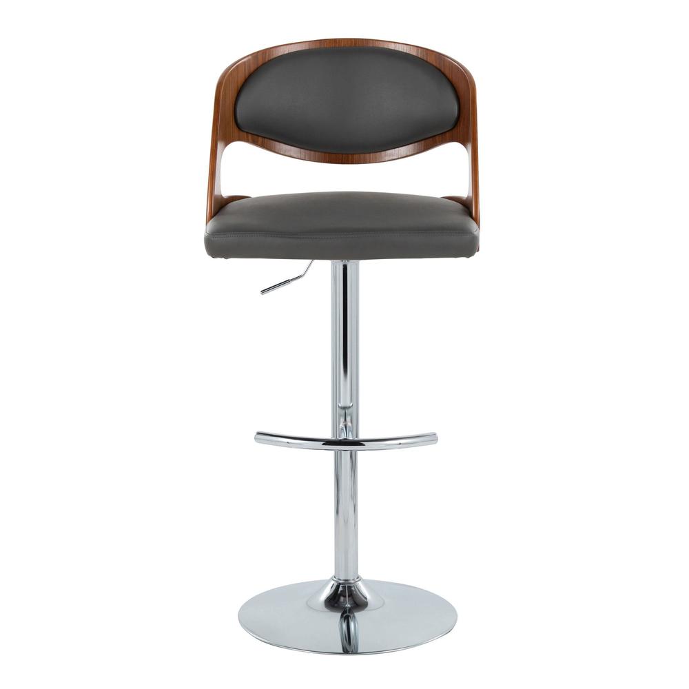 Chrome Metal, Walnut Wood, Grey PU Pino Adjustable Barstool - Set of 2