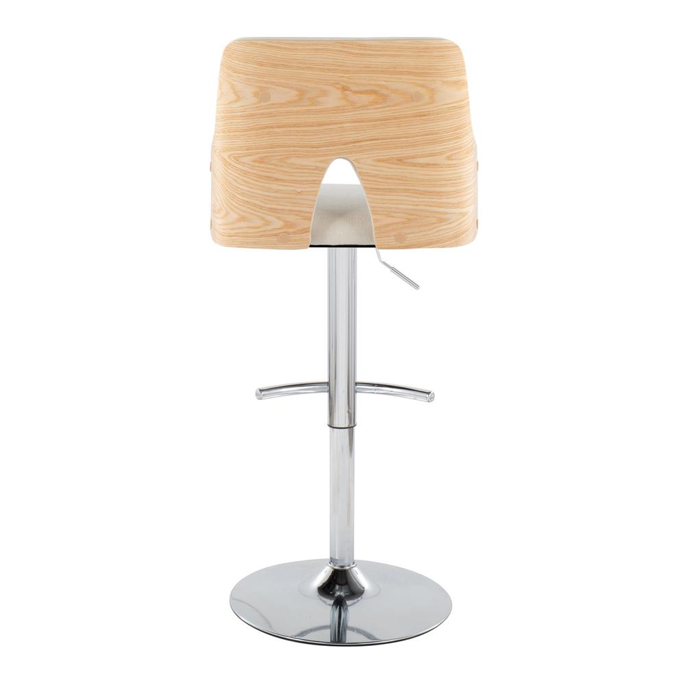 Chrome Metal, Natural Wood, Cream Fabric Stella Adjustable Barstool - Set of 2