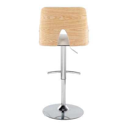 Chrome Metal, Natural Wood, Cream Fabric Stella Adjustable Barstool - Set of 2