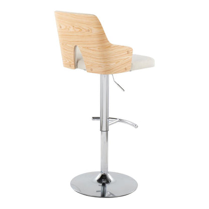 Chrome Metal, Natural Wood, Cream Fabric Stella Adjustable Barstool - Set of 2