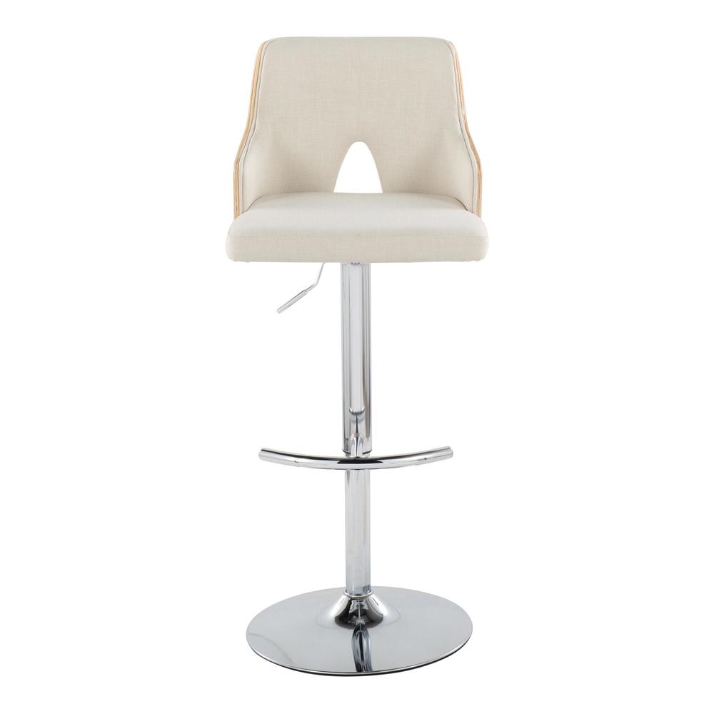 Chrome Metal, Natural Wood, Cream Fabric Stella Adjustable Barstool - Set of 2