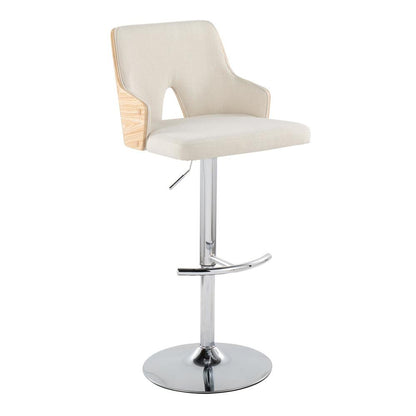 Chrome Metal, Natural Wood, Cream Fabric Stella Adjustable Barstool - Set of 2