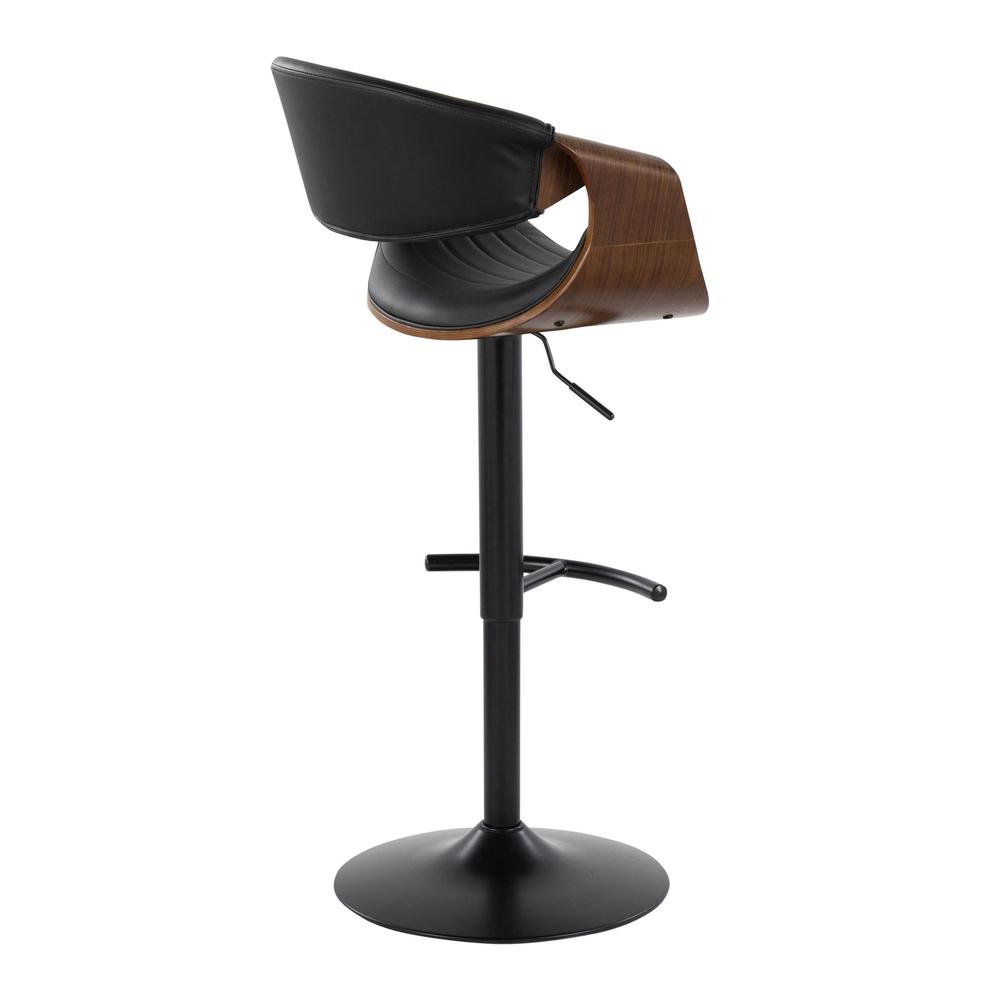 Black Metal, Walnut Wood, Black PU Symphony Adjustable Barstool - Set of 2
