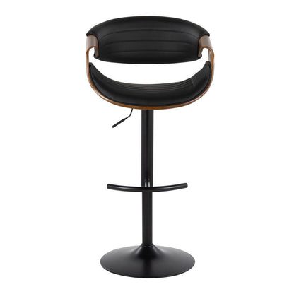 Black Metal, Walnut Wood, Black PU Symphony Adjustable Barstool - Set of 2