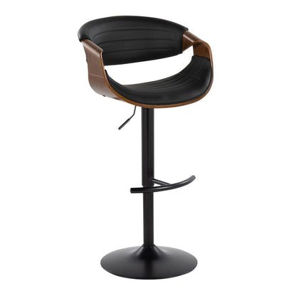Black Metal, Walnut Wood, Black PU Symphony Adjustable Barstool - Set of 2