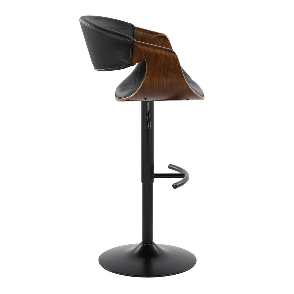 Black Metal, Walnut Wood, Black PU Symphony Adjustable Barstool - Set of 2