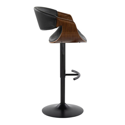Black Metal, Walnut Wood, Black PU Symphony Adjustable Barstool - Set of 2