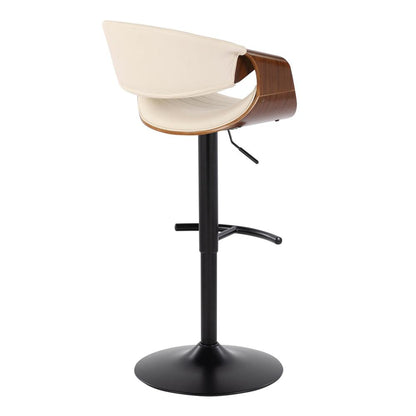 Black Metal, Walnut Wood, Cream PU Symphony Adjustable Barstool - Set of 2