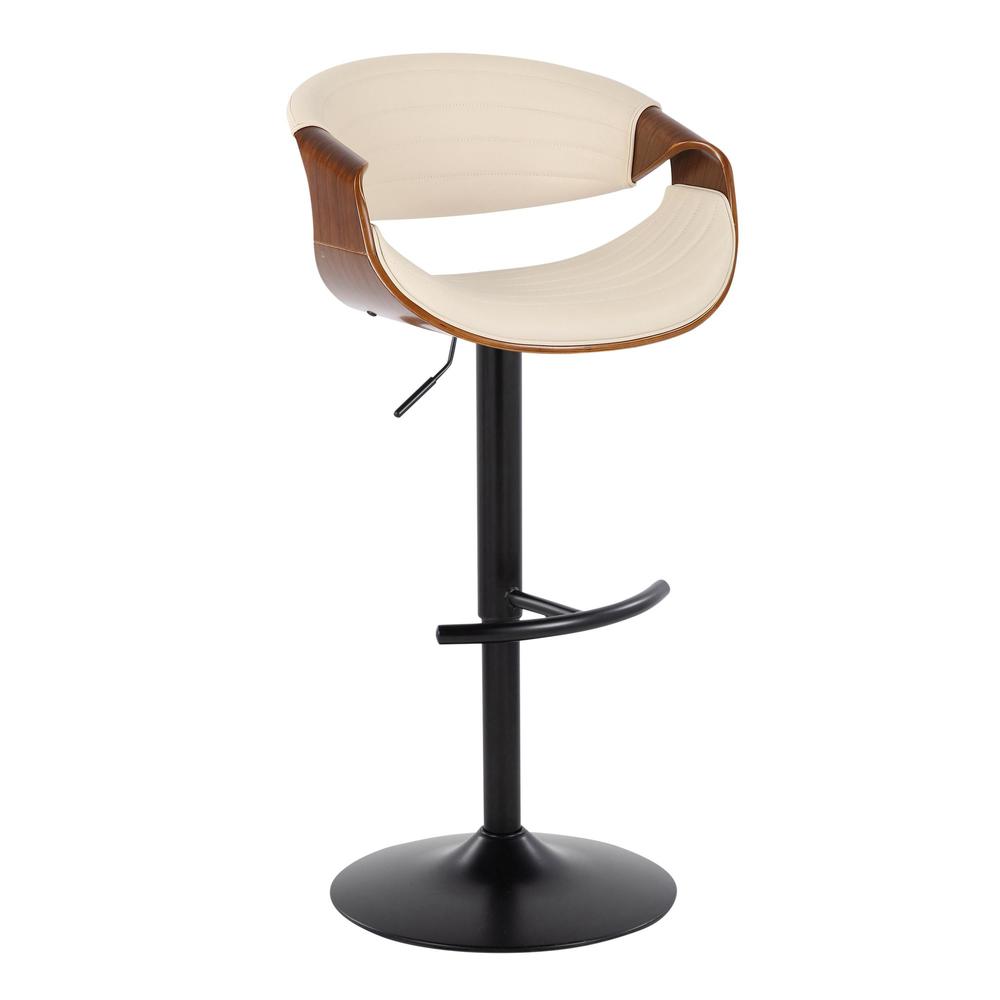 Black Metal, Walnut Wood, Cream PU Symphony Adjustable Barstool - Set of 2