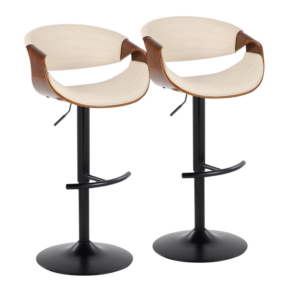 Black Metal, Walnut Wood, Cream PU Symphony Adjustable Barstool - Set of 2