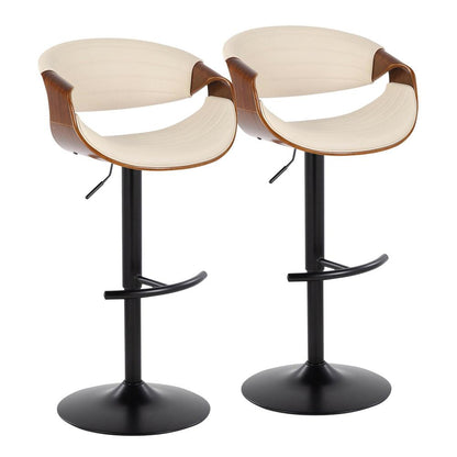 Black Metal, Walnut Wood, Cream PU Symphony Adjustable Barstool - Set of 2