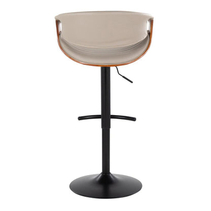 Black Metal, Walnut Wood, Grey PU Symphony Adjustable Barstool - Set of 2