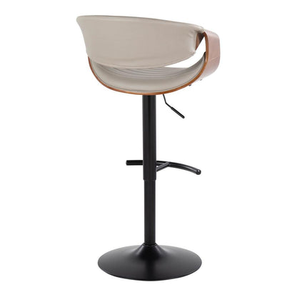 Black Metal, Walnut Wood, Grey PU Symphony Adjustable Barstool - Set of 2