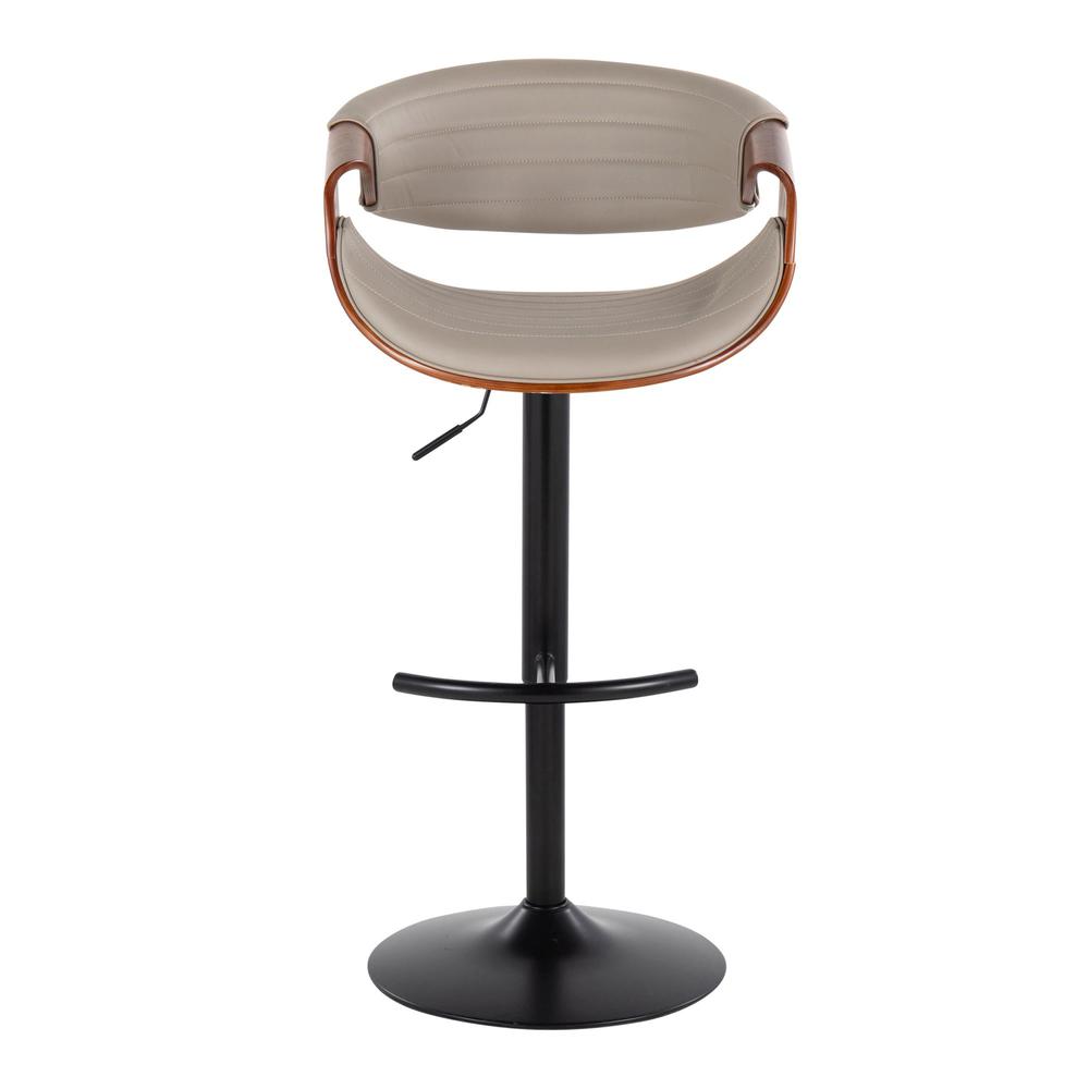 Black Metal, Walnut Wood, Grey PU Symphony Adjustable Barstool - Set of 2
