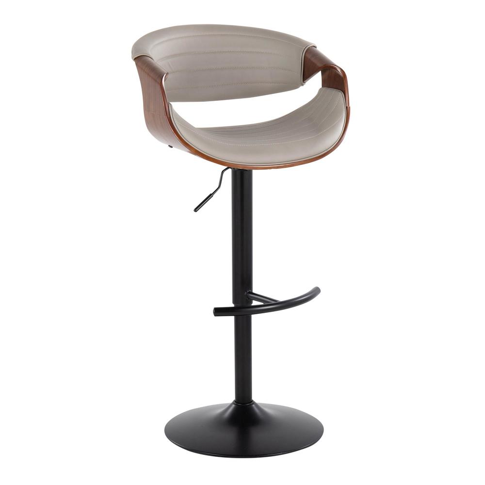 Black Metal, Walnut Wood, Grey PU Symphony Adjustable Barstool - Set of 2