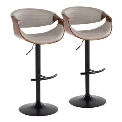 Black Metal, Walnut Wood, Grey PU Symphony Adjustable Barstool - Set of 2