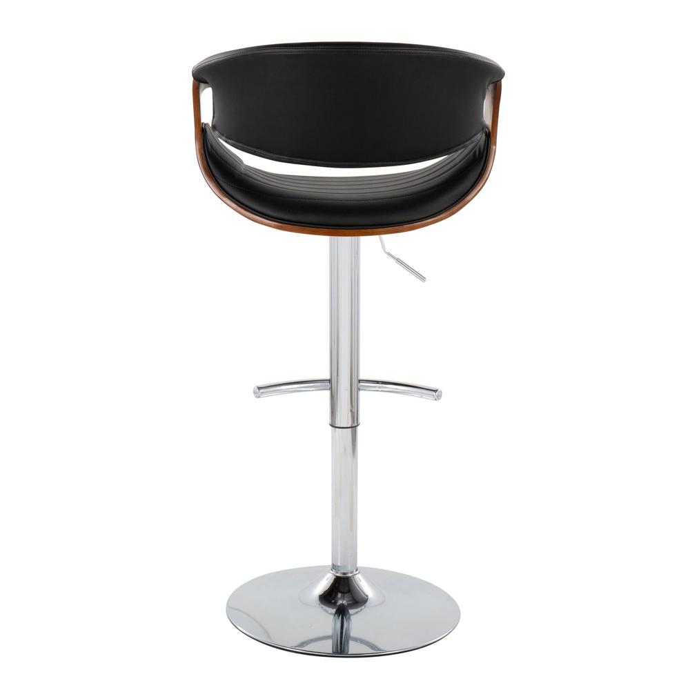 Chrome Metal, Walnut Wood, Grey PU Symphony Adjustable Barstool - Set of 2