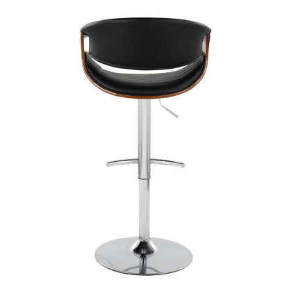 Chrome Metal, Walnut Wood, Grey PU Symphony Adjustable Barstool - Set of 2