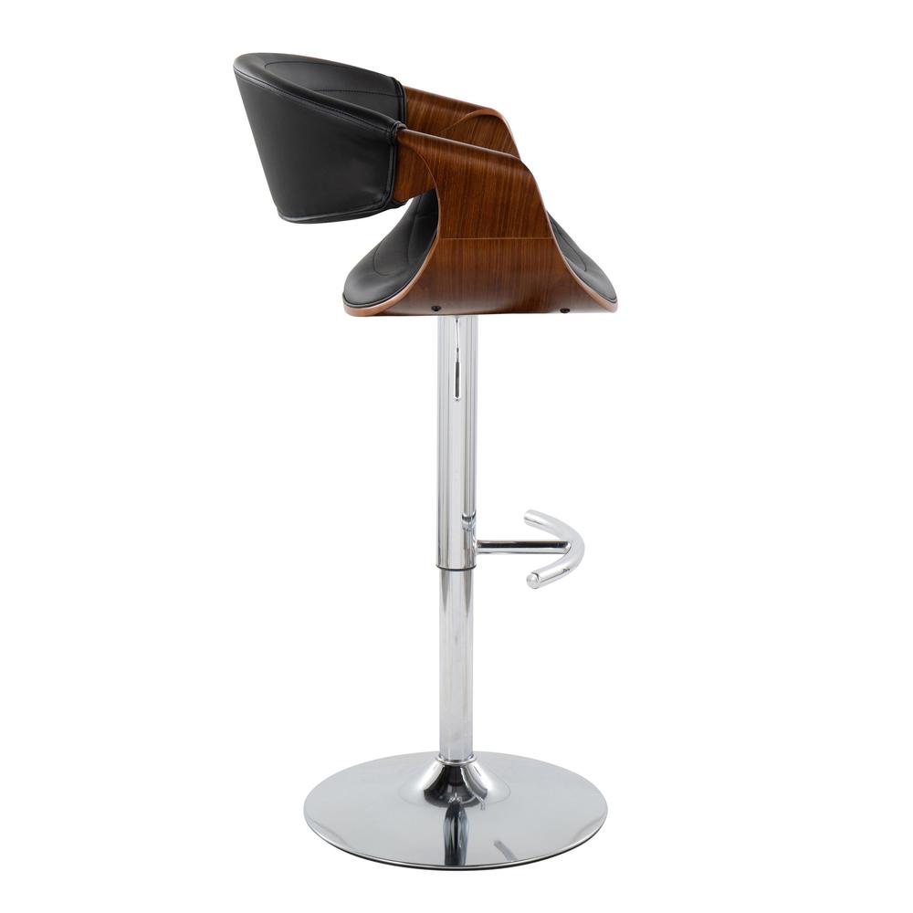 Chrome Metal, Walnut Wood, Grey PU Symphony Adjustable Barstool - Set of 2