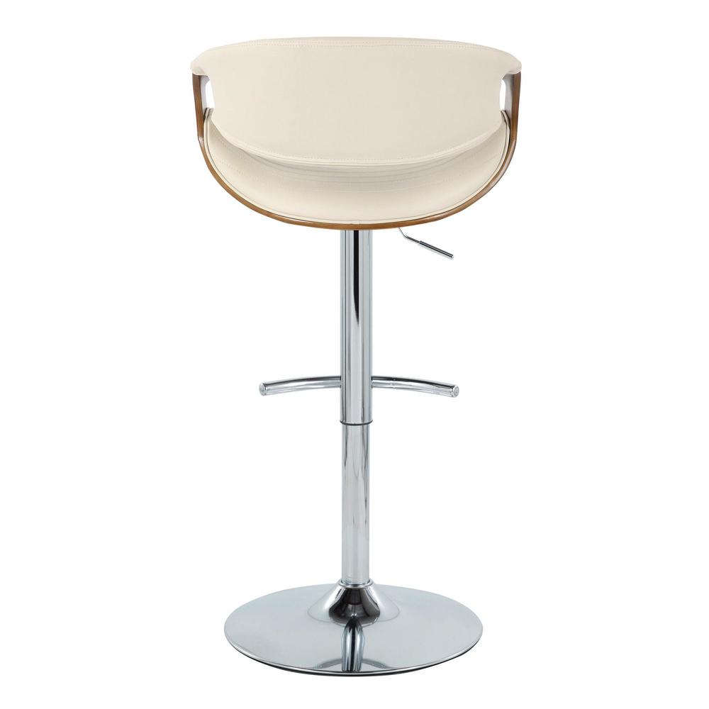 Chrome Metal, Walnut Wood, Cream PU Symphony Adjustable Barstool - Set of 2