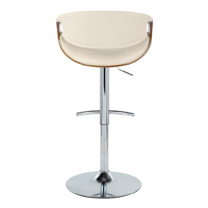 Chrome Metal, Walnut Wood, Cream PU Symphony Adjustable Barstool - Set of 2