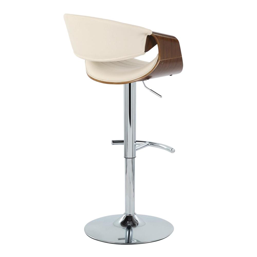 Chrome Metal, Walnut Wood, Cream PU Symphony Adjustable Barstool - Set of 2