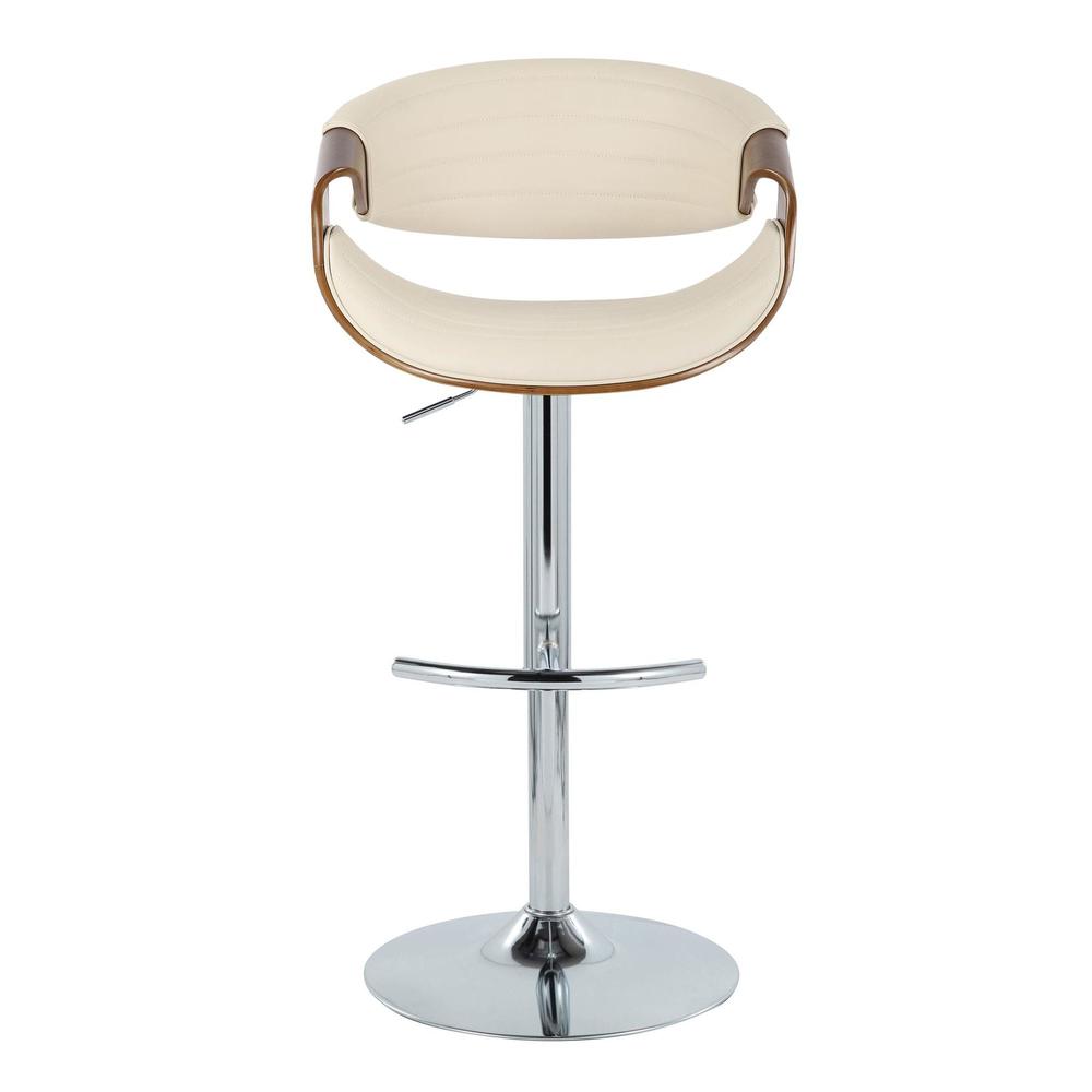 Chrome Metal, Walnut Wood, Cream PU Symphony Adjustable Barstool - Set of 2