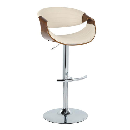 Chrome Metal, Walnut Wood, Cream PU Symphony Adjustable Barstool - Set of 2