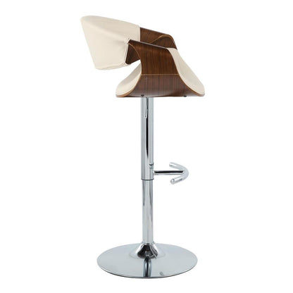 Chrome Metal, Walnut Wood, Cream PU Symphony Adjustable Barstool - Set of 2