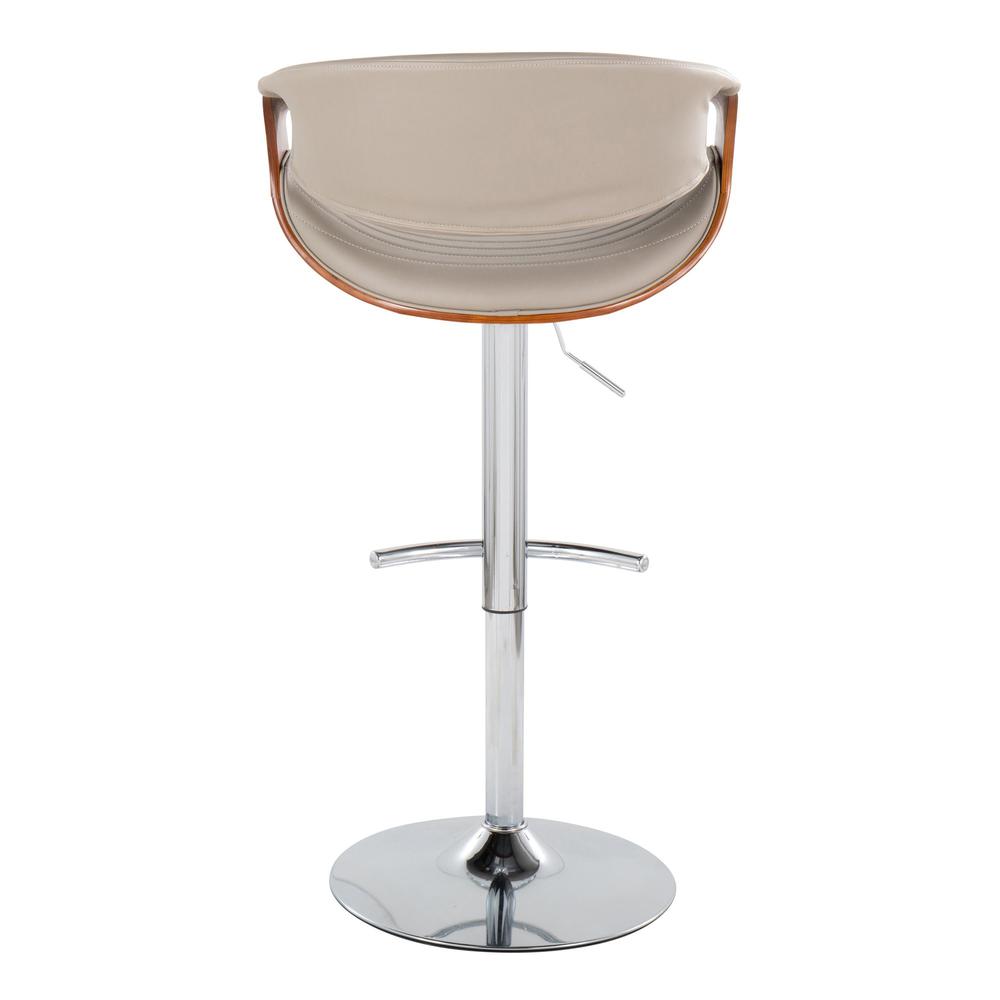 Chrome Metal, Walnut Wood, Grey PU Symphony Adjustable Barstool - Set of 2