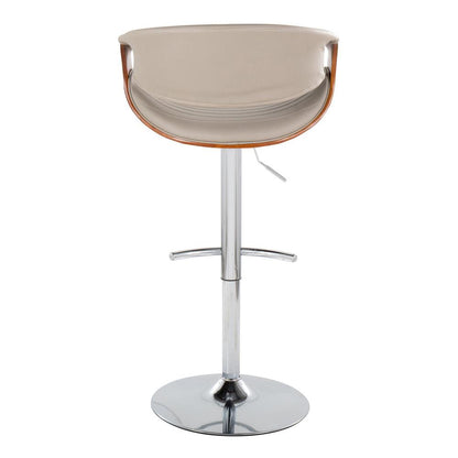 Chrome Metal, Walnut Wood, Grey PU Symphony Adjustable Barstool - Set of 2