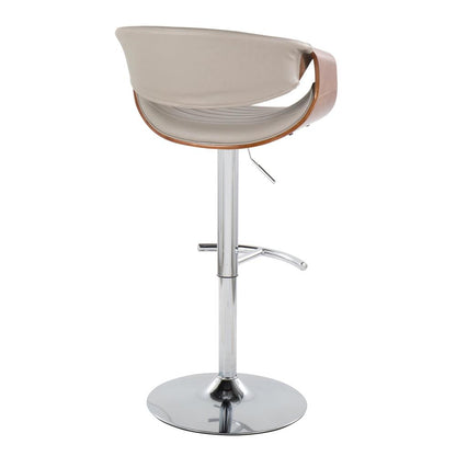 Chrome Metal, Walnut Wood, Grey PU Symphony Adjustable Barstool - Set of 2