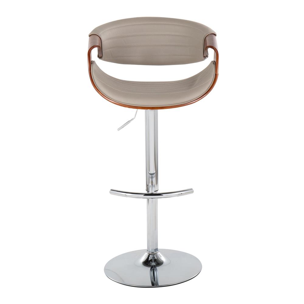 Chrome Metal, Walnut Wood, Grey PU Symphony Adjustable Barstool - Set of 2