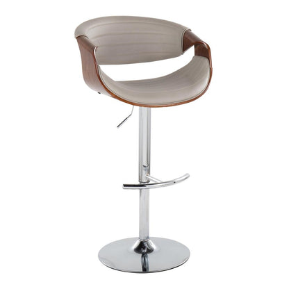 Chrome Metal, Walnut Wood, Grey PU Symphony Adjustable Barstool - Set of 2