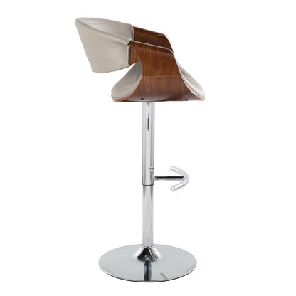 Chrome Metal, Walnut Wood, Grey PU Symphony Adjustable Barstool - Set of 2