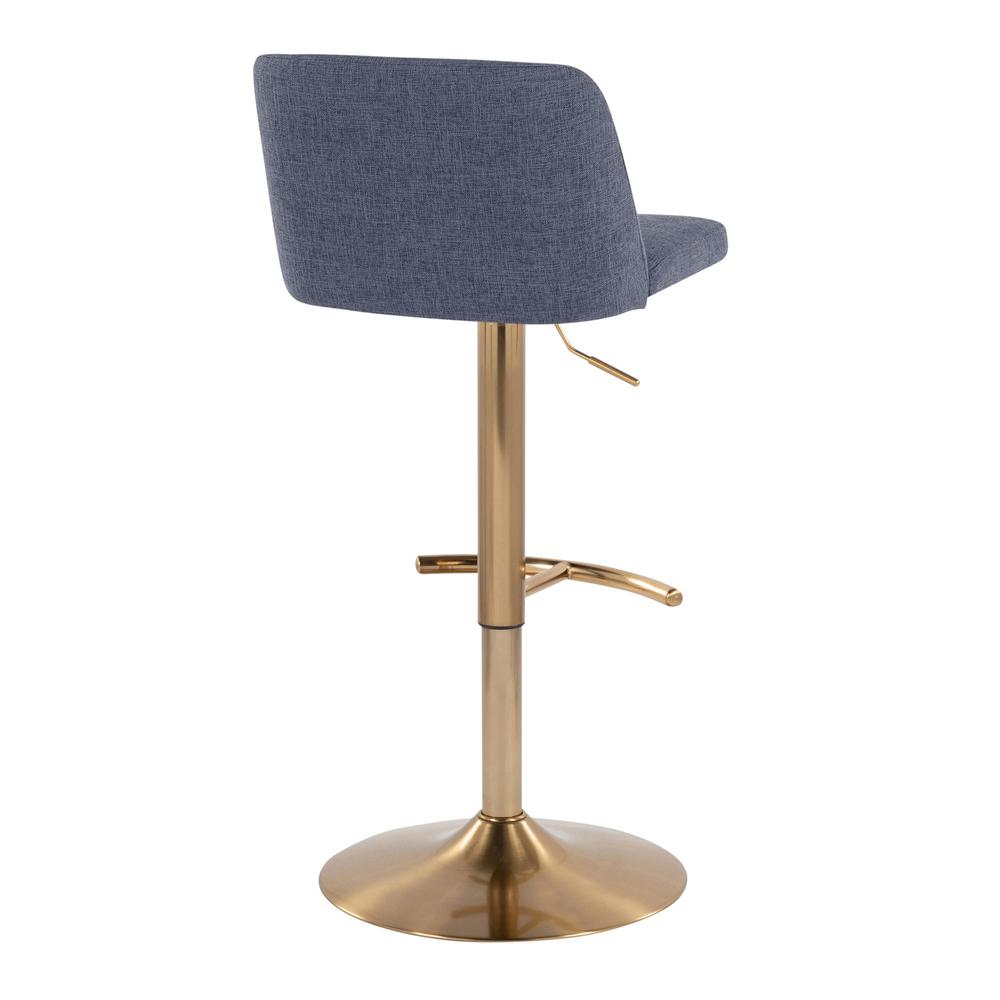 Blue Fabric, Gold Metal Toriano Adjustable Barstool - Set of 2