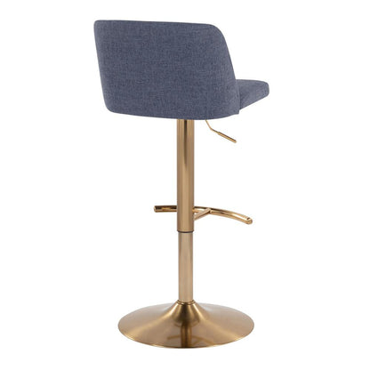 Blue Fabric, Gold Metal Toriano Adjustable Barstool - Set of 2