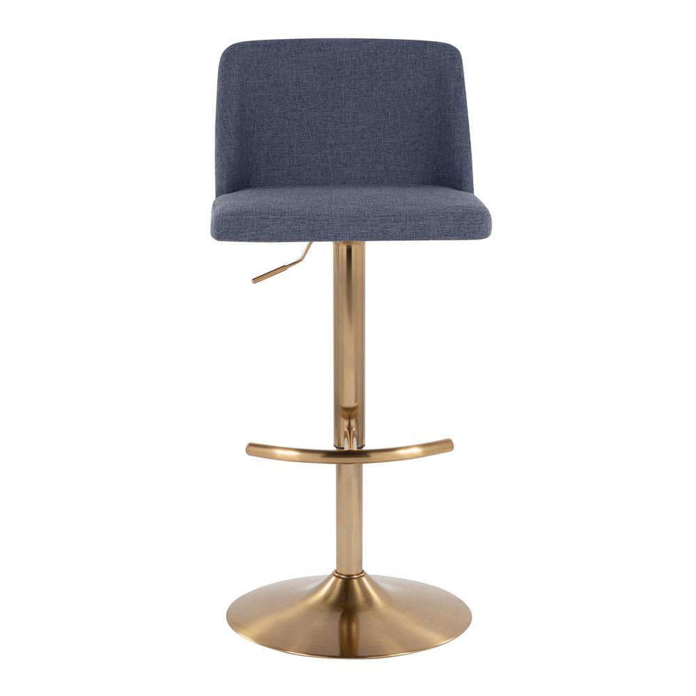 Blue Fabric, Gold Metal Toriano Adjustable Barstool - Set of 2