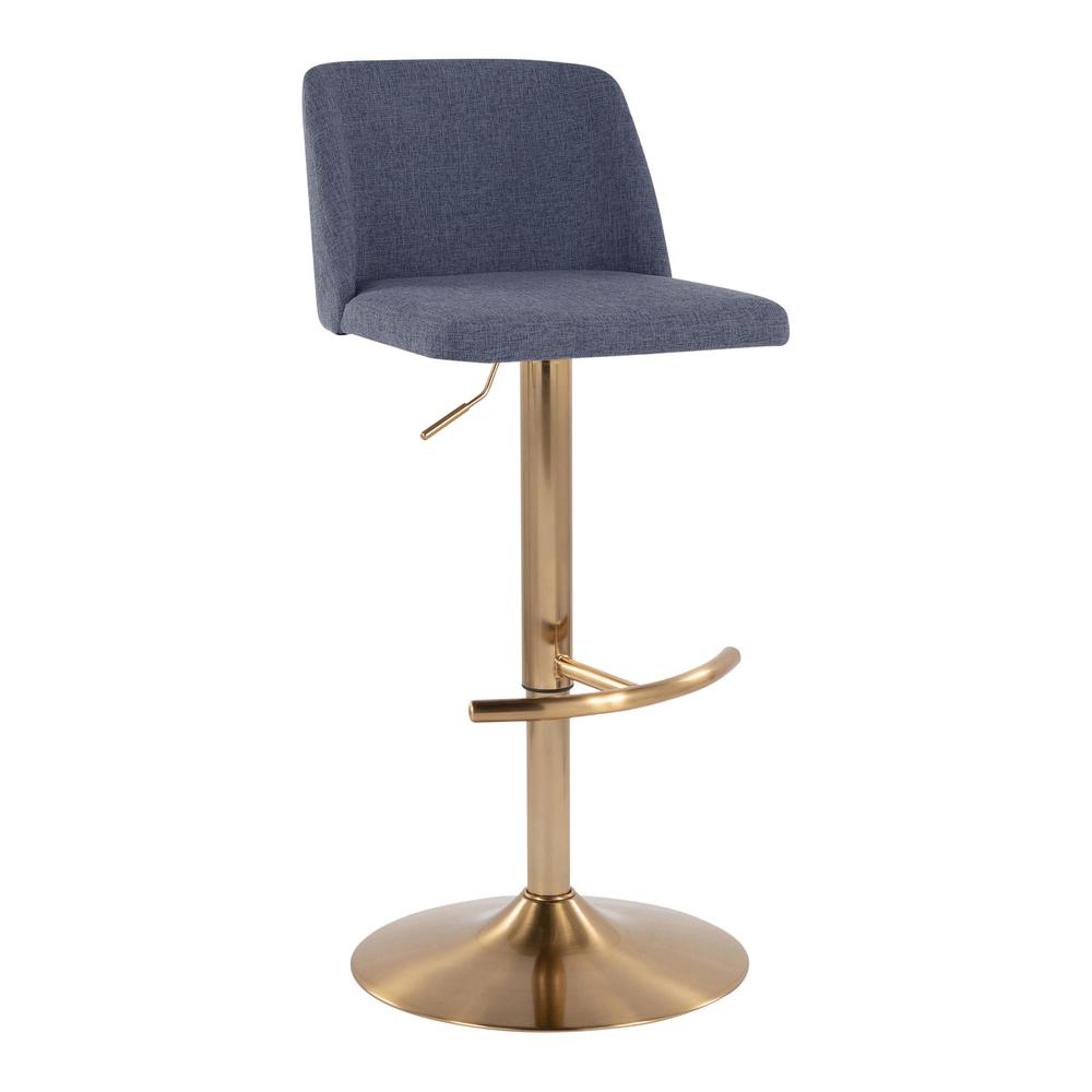 Blue Fabric, Gold Metal Toriano Adjustable Barstool - Set of 2