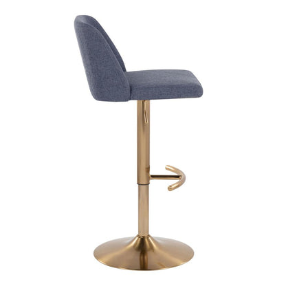 Blue Fabric, Gold Metal Toriano Adjustable Barstool - Set of 2