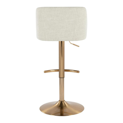 Cream Fabric, Gold Metal Toriano Adjustable Barstool - Set of 2