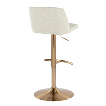 Cream Fabric, Gold Metal Toriano Adjustable Barstool - Set of 2