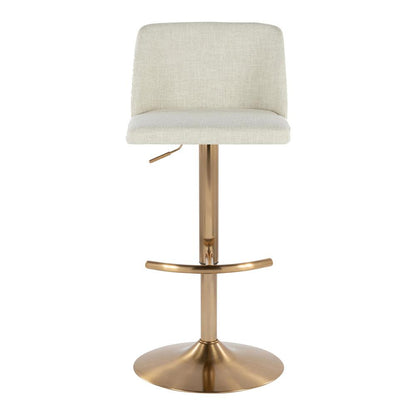Cream Fabric, Gold Metal Toriano Adjustable Barstool - Set of 2