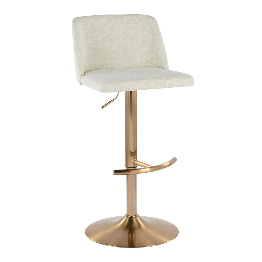 Cream Fabric, Gold Metal Toriano Adjustable Barstool - Set of 2