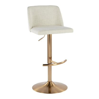 Cream Fabric, Gold Metal Toriano Adjustable Barstool - Set of 2