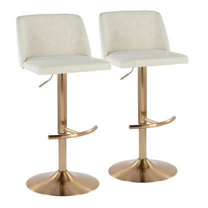 Cream Fabric, Gold Metal Toriano Adjustable Barstool - Set of 2